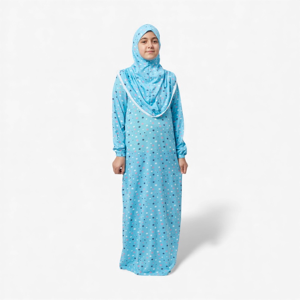 Kids Prayer Dress Star 100% Cotton One Piece Blue