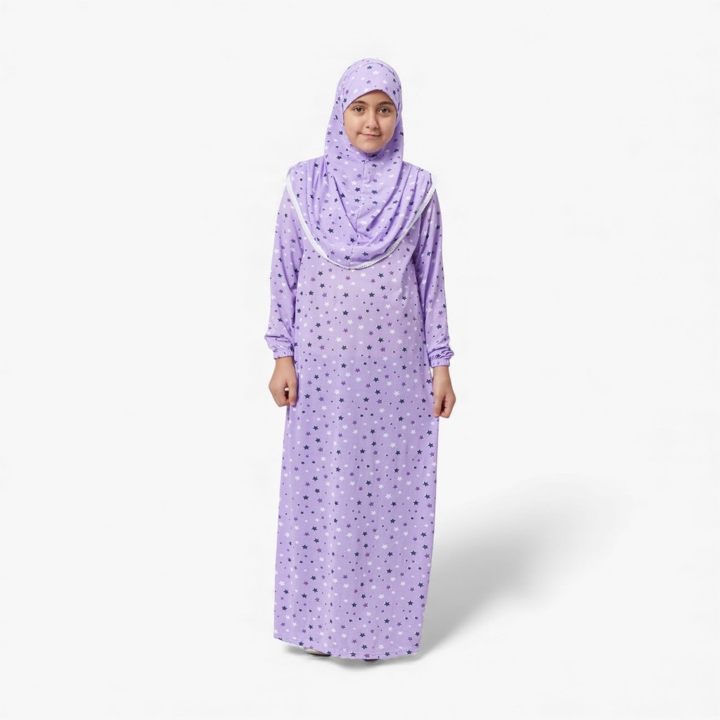 Kids Prayer Dress Star 100% Cotton One Piece Purple