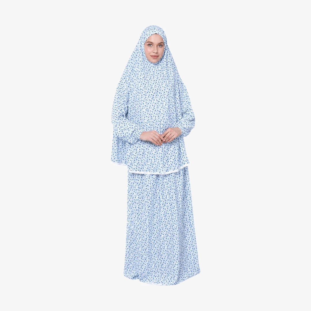 [P10071-Mavi] Two Piece Pamuklu Prayer Dress Comfortable Practical Blue