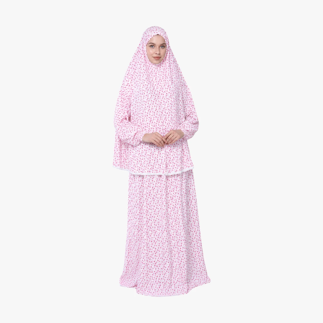[P10071-Pembe] Two Piece Pamuklu Prayer Dress Comfortable Practical Pink