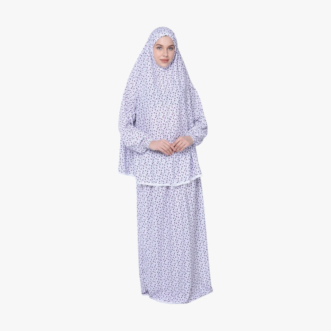 [P10071-Mor] Two Piece Pamuklu Prayer Dress Comfortable Practical Purple