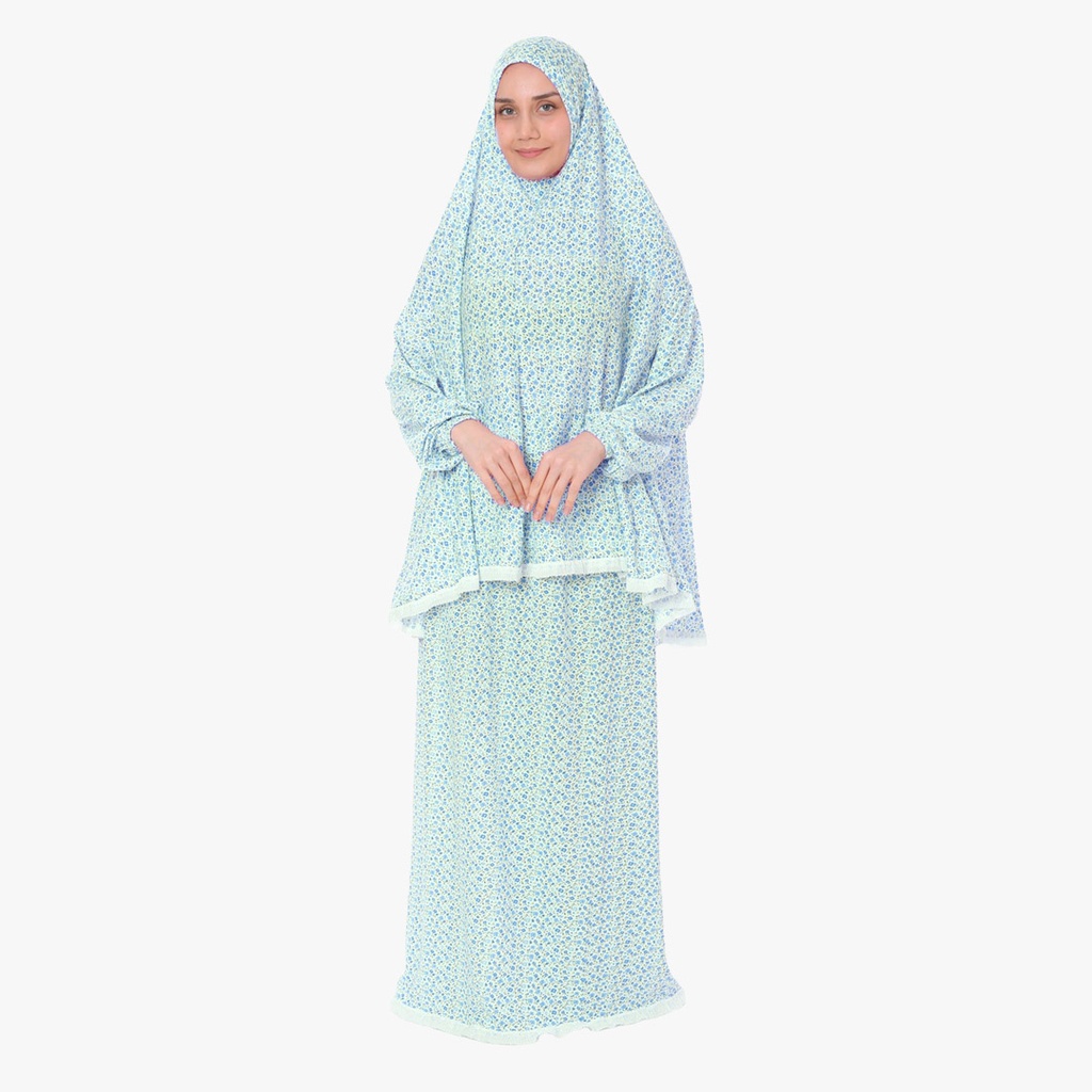 [P10091-Mavi] Two Piece Prayer Dress 100% Cotton Comfortable Practical Blue